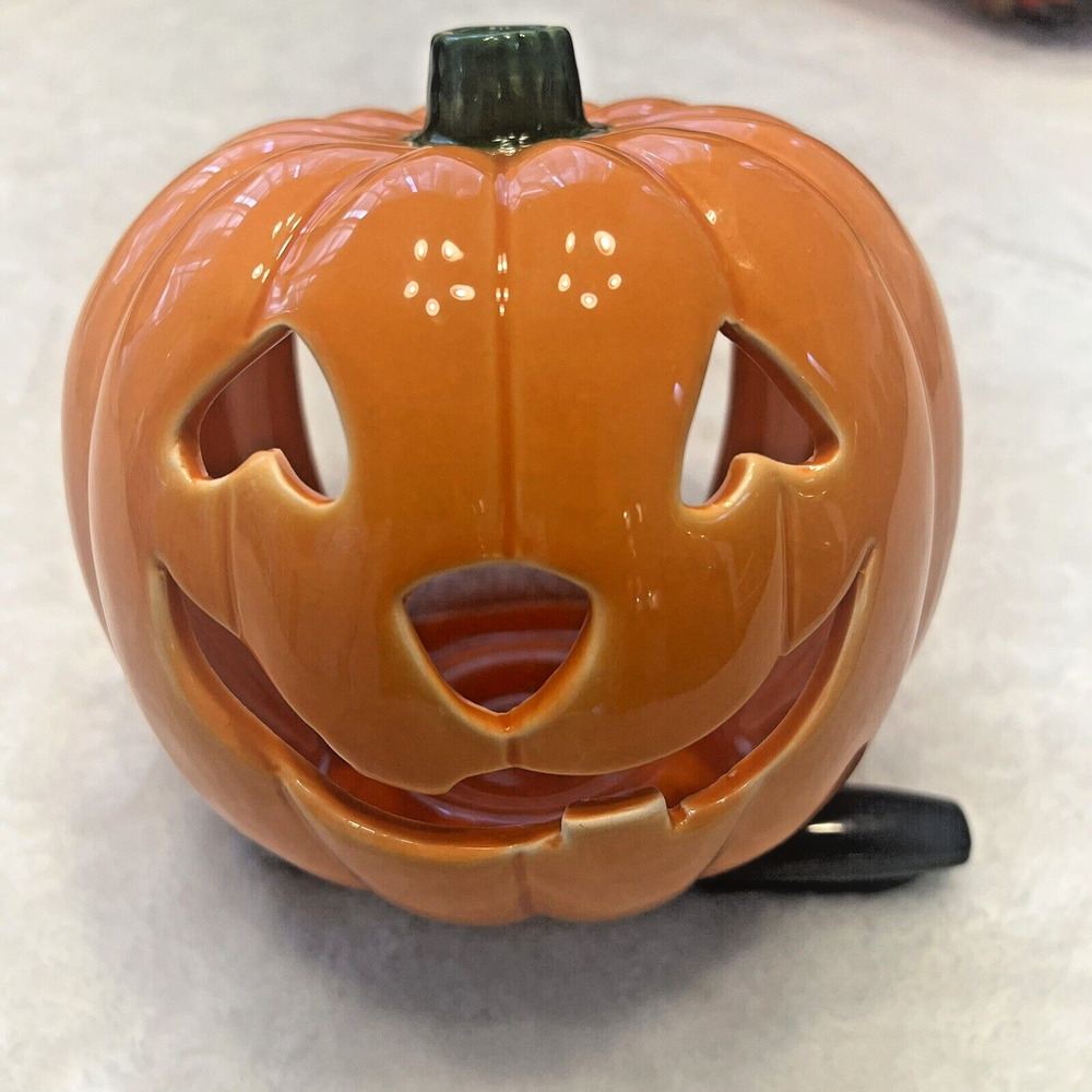 Vintage Lefton Ceramic Halloween Pumpkin‎ Tea Light Holder Jack O Lantern